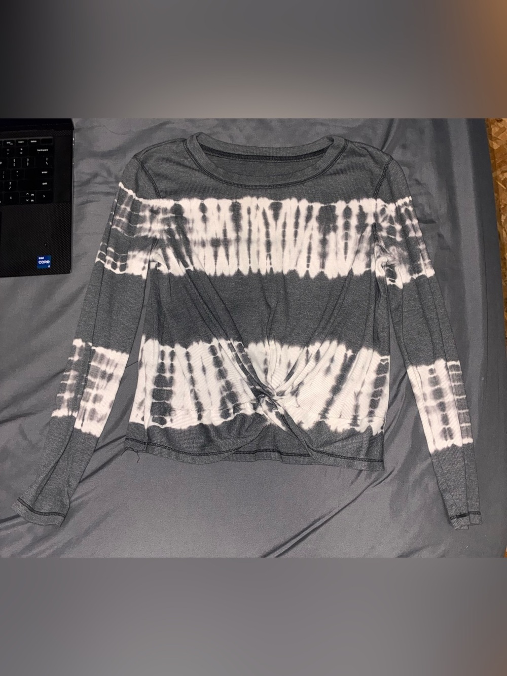 Kids Gray Tie-Dye Long Sleeve Twist Front Top